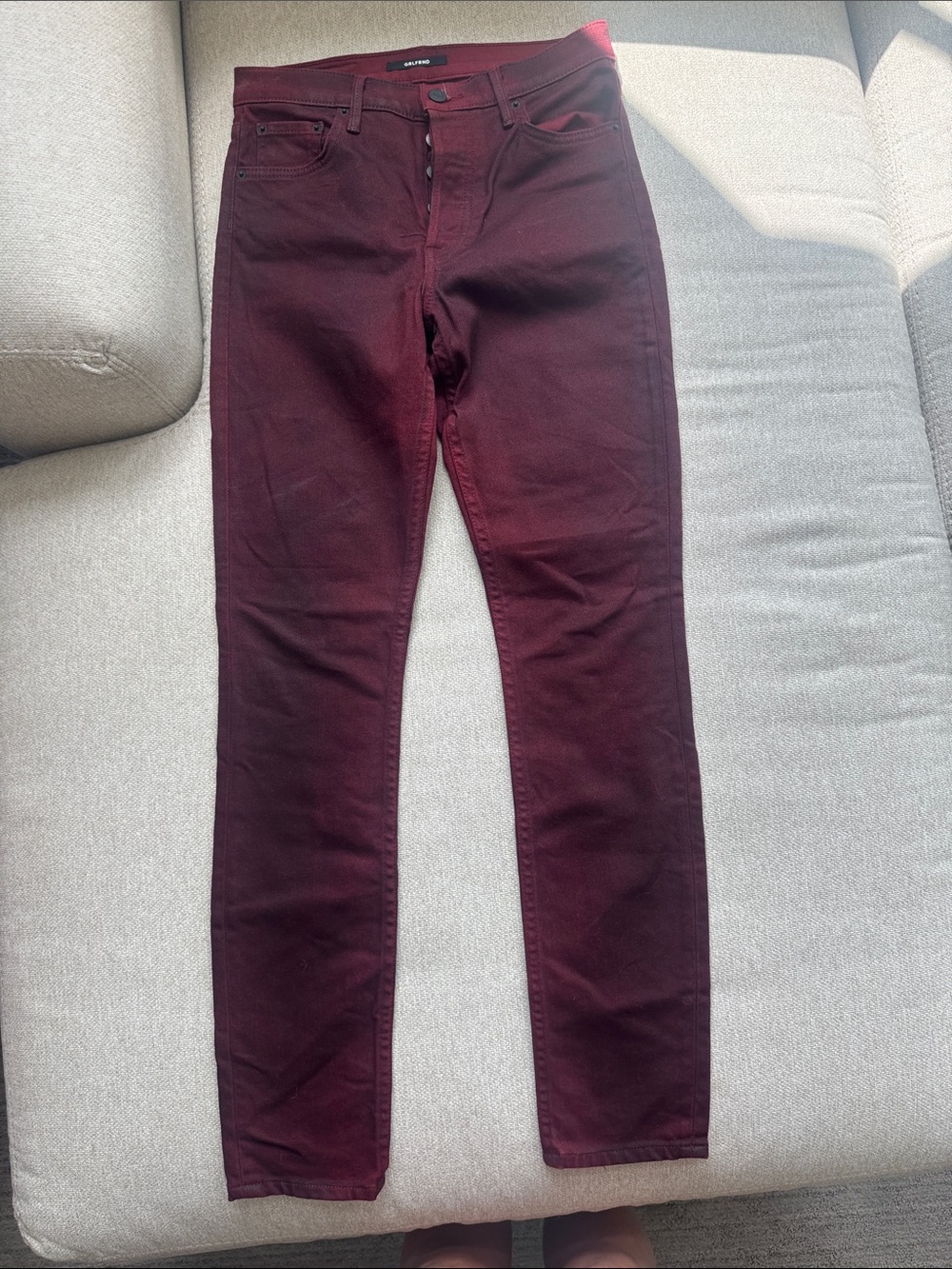 GRLFRND Burgundy Skinny Jeans